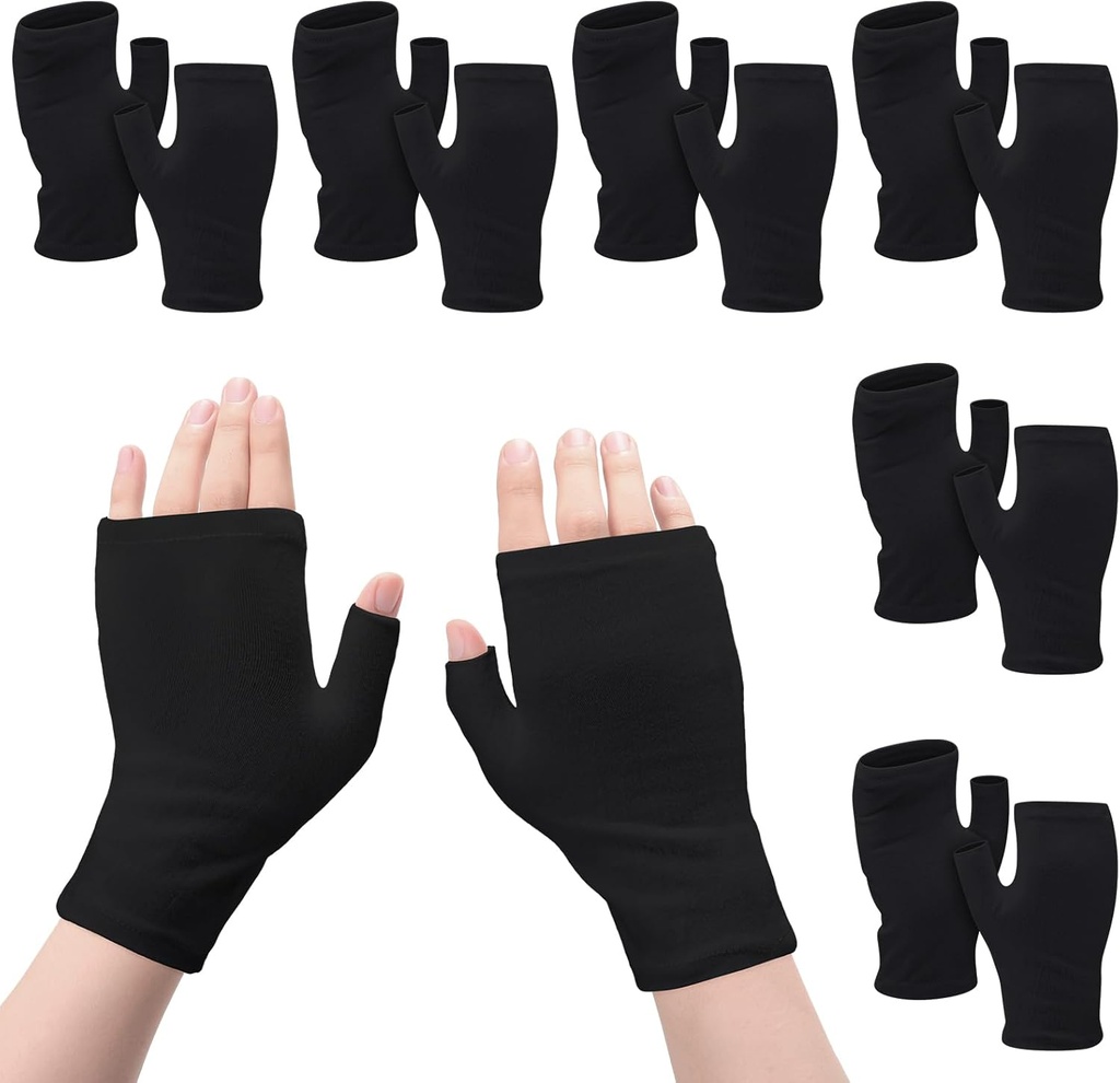 6 Paar Fingerlose Eczema Handschuhe Feuchtigkeitsspendend für Erwachsene Baumwolle Über Nacht Trockene Hände(Schwarz)