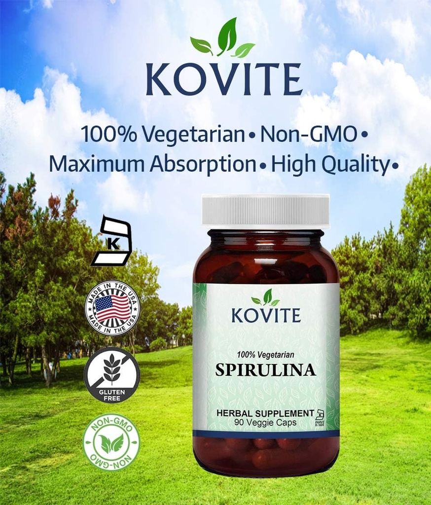 Spirulina Kapseln - 90 Gemüse Kapseln - hat 450 mg Bio Spirulina Pulver - Kosher & Vegan
