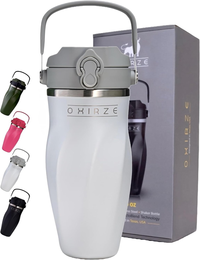 Bouteille de shaker pour mélange de protéines – Double mur en acier inoxydable, pour Shakes, Smoothies, Cocktails – fuite-proof, 26oz, coupe de mélange isolant en cuivre, sans BPA-sans outils de mélange nécessaires, (perle arctique)