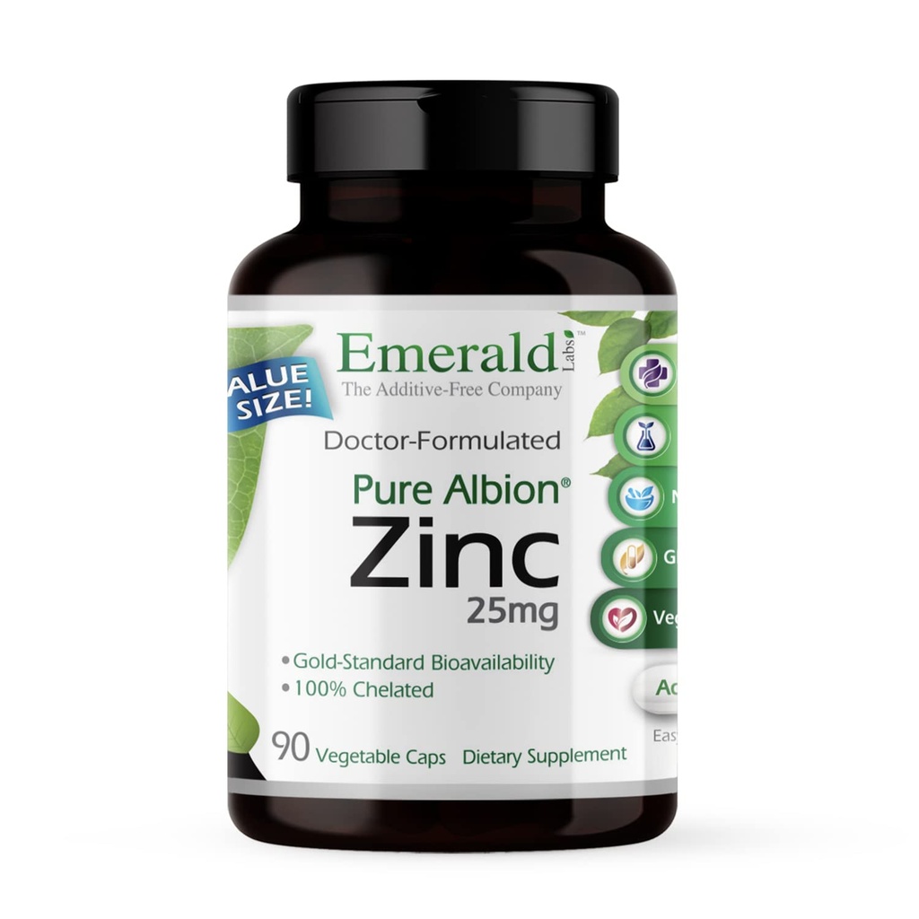 Emerald Labs Zink 25mg - Immununterstützung, Verdauungsgesundheit, Oxidativer Stress-Unterstützung - Hergestellt mit Zink Bisglycinat - Vegan & Glutenfrei - 90 Gemüsekapseln
