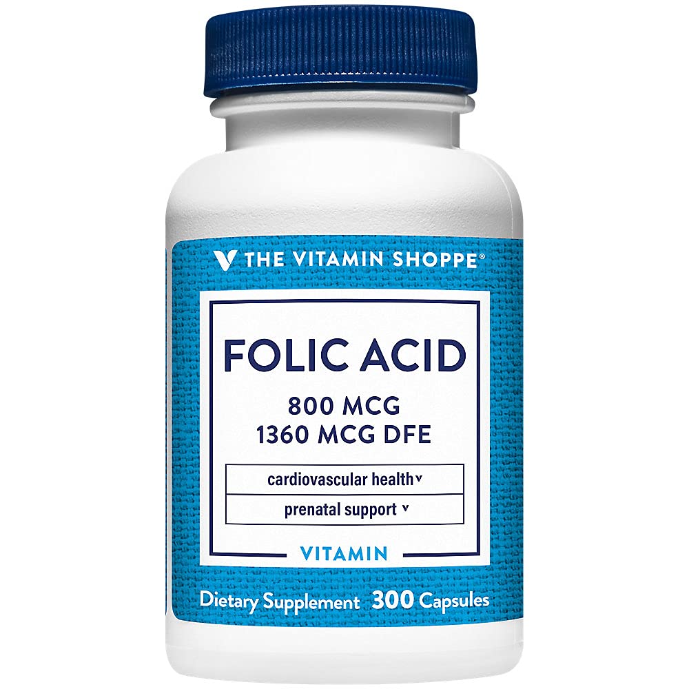 Der Vitamin Shoppe Folic Acid 800MCG unterstützt die pränatale und fietale Entwicklung (300 Kapseln)