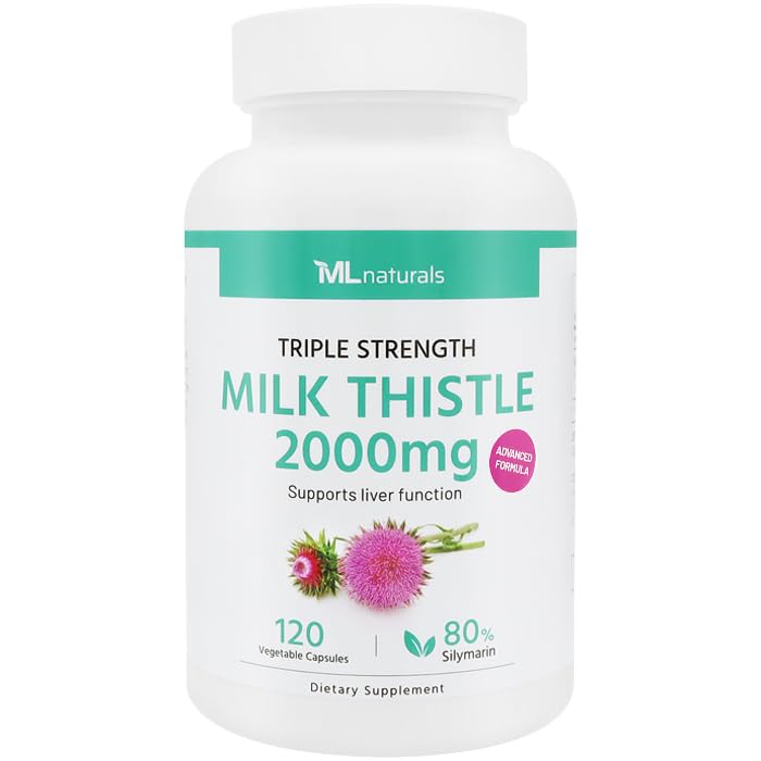 ML Naturals Triple Strength Milk Thistle 2000 mg (High Dosage & Potency Silymarin 192 mg pro Servierung), 120 pflanzliche Kapseln (4 Monate Versorgung). Unterstützt Lebergesundheit, NSF-zertifiziert & cGMP-Compliant