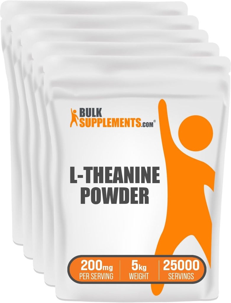 BulkSupplements.com Poudre L-Theanine - Supplément L-Theanine, L-Theanine 200mg - Supplément Amino Amino, Pure & Gluten Free, 200mg par portion, 5kg (11 lbs) (paquet de 5)