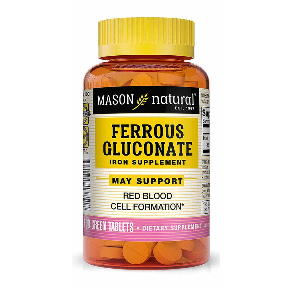 Mason Natural Ferrous Gluconate - Unterstützt Rote Blutzellen-Formation, Sanft auf Stomach Eisen-Ergänzung, 100 Tabletten