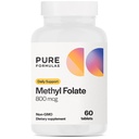 Méthylfolate de PureFormulas 800 mcg – B9 actif (5-MTHF) pour la santé cardiovasculaire, la nerve et l'humeur, comprimés végétariens non OGM, 60 Nombre