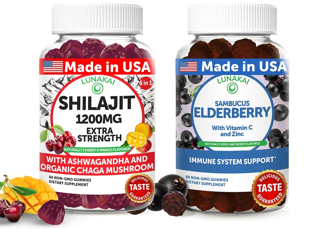 Lunakai USA Made Shilajit & Elderberry Gummies Bundle – Energie- und Immununterstützung – Non-GMO & Delicious