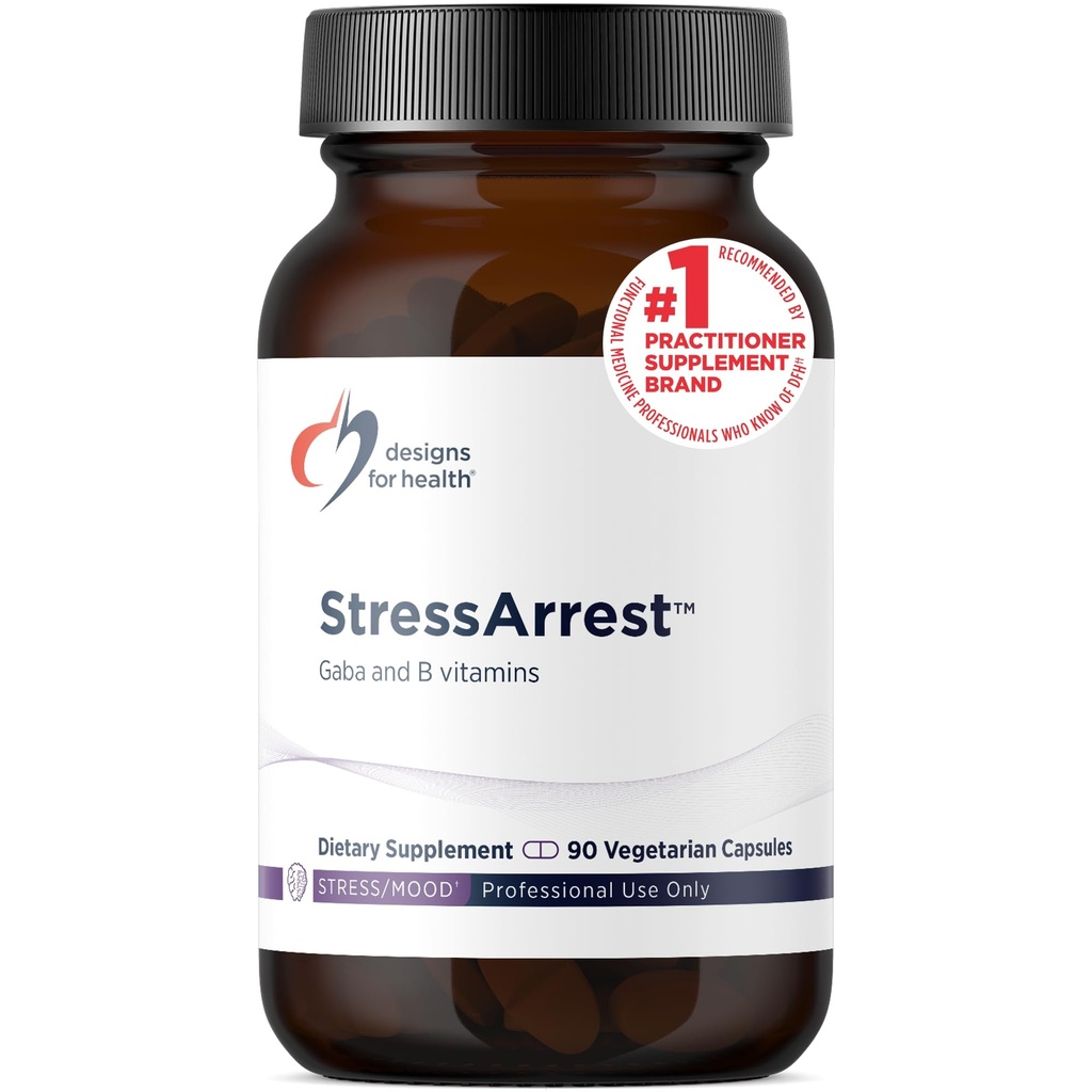 Designs für GesundheitsstressArrest - 300 mg GABA mit Glycin, Pantothensäure + Niacinamid (Vitamin B3) zur Förderung einer ruhigen Stressreaktion - Nicht-GVO-glutenfreie Ergänzung (90 Kapseln)