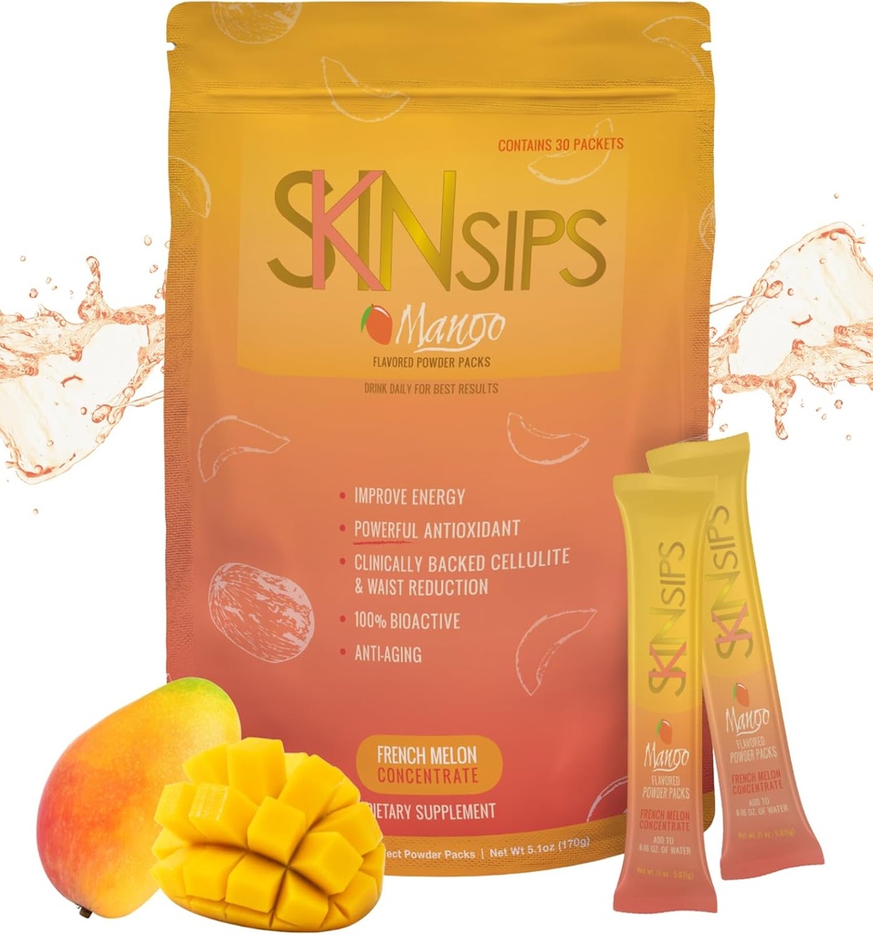 Skin Health & Energy Boost Drink Mix- Sugar Free, SOD B (TM), Antioxidantien aus französischem Melon Konzentrat, On The Go Stick Packs, Mango, 30 Pack