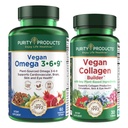 Ensemble de produits de pureté - Vegan Omega 3-6-9 + Vegan Collagen Builder Omega 3-6-9 (=5 en 1=) Acide gras essentiel Omega à base végétale - Vegan Collagen Builder (w/ingrédients clés à base végétale et plus)