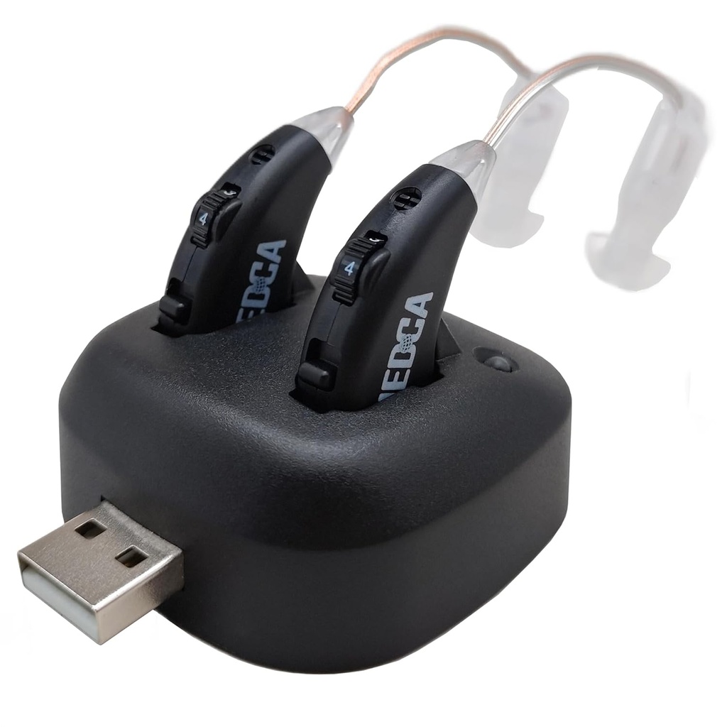 Digitale Hörgeräte - wiederaufladbare Premium BTE Persönlicher Schallverstärkerpaar mit USB-Dock, Hinter dem Ohr Hörgeräte mit langem Batterieleben, Schwarz