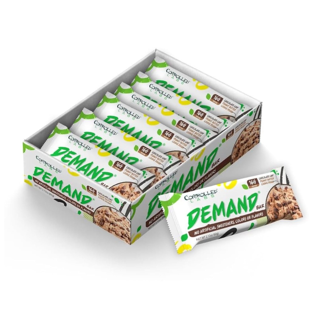 Controlled Labs Demand Protein Bars - 12 Packung - 16g Protein pro Servieren, Natürliche, High-Protein/Low-Carb Bar, 2.12 Unze (Chocolate Chip/Peanut Butter/Cookie Dough)