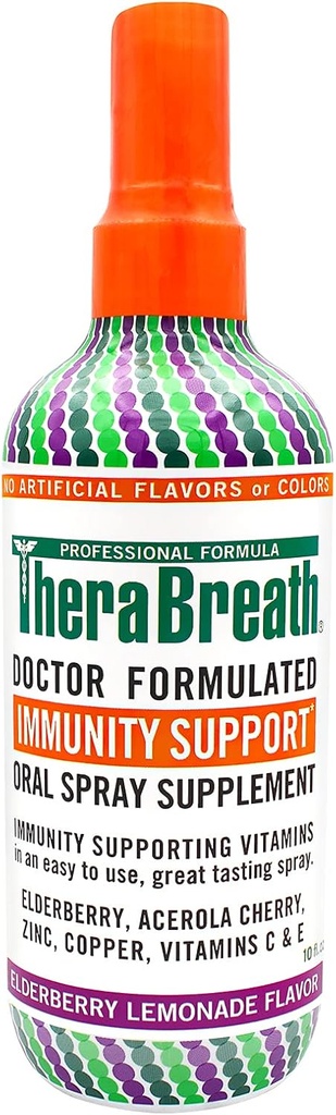 TheraBreath Immunity Support Doctor Formulated Oral Spray Supplement, Elderberry Lemonade, 10 Unze