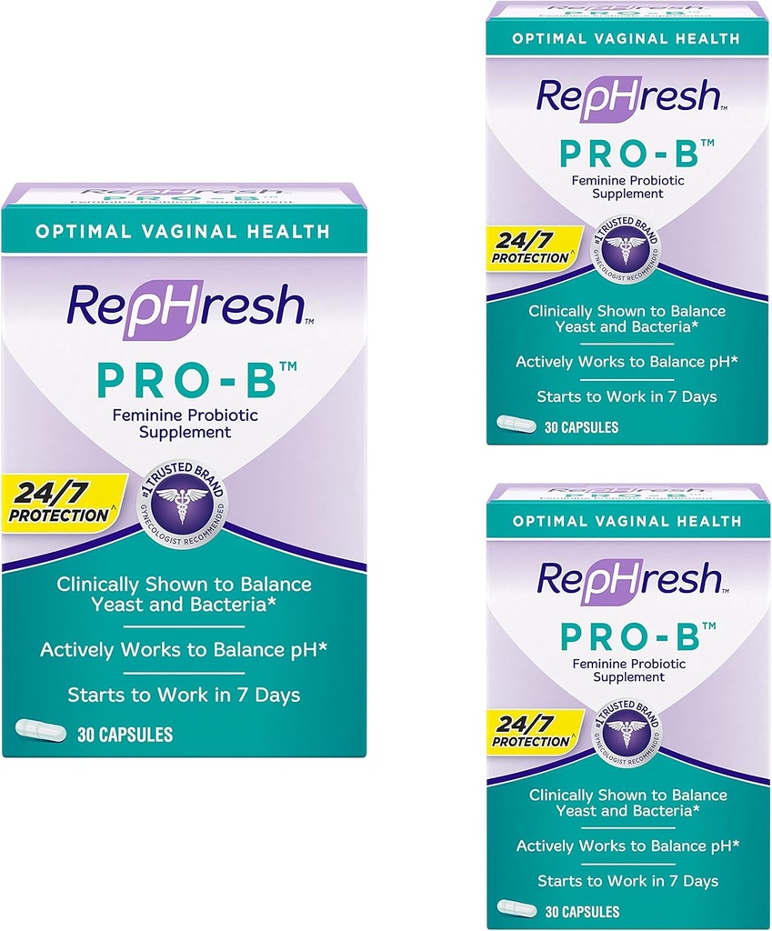 RepHresh Pro-B Probiotic Feminine Supplément Capsules (paquet de 3)