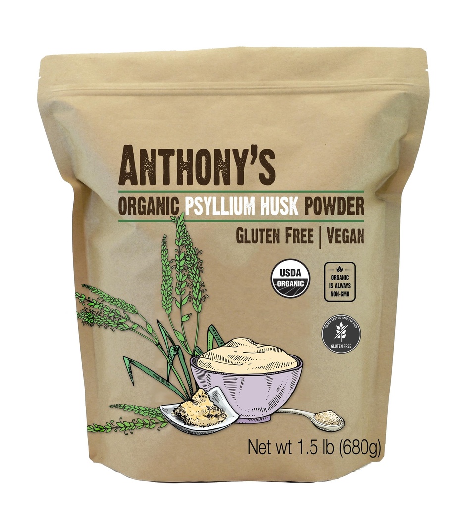 Anthony's Organic Psyllium Husk Pulver, 1,5 lb, Glutenfrei, Non GMO, Finely Ground, Keto Friendly