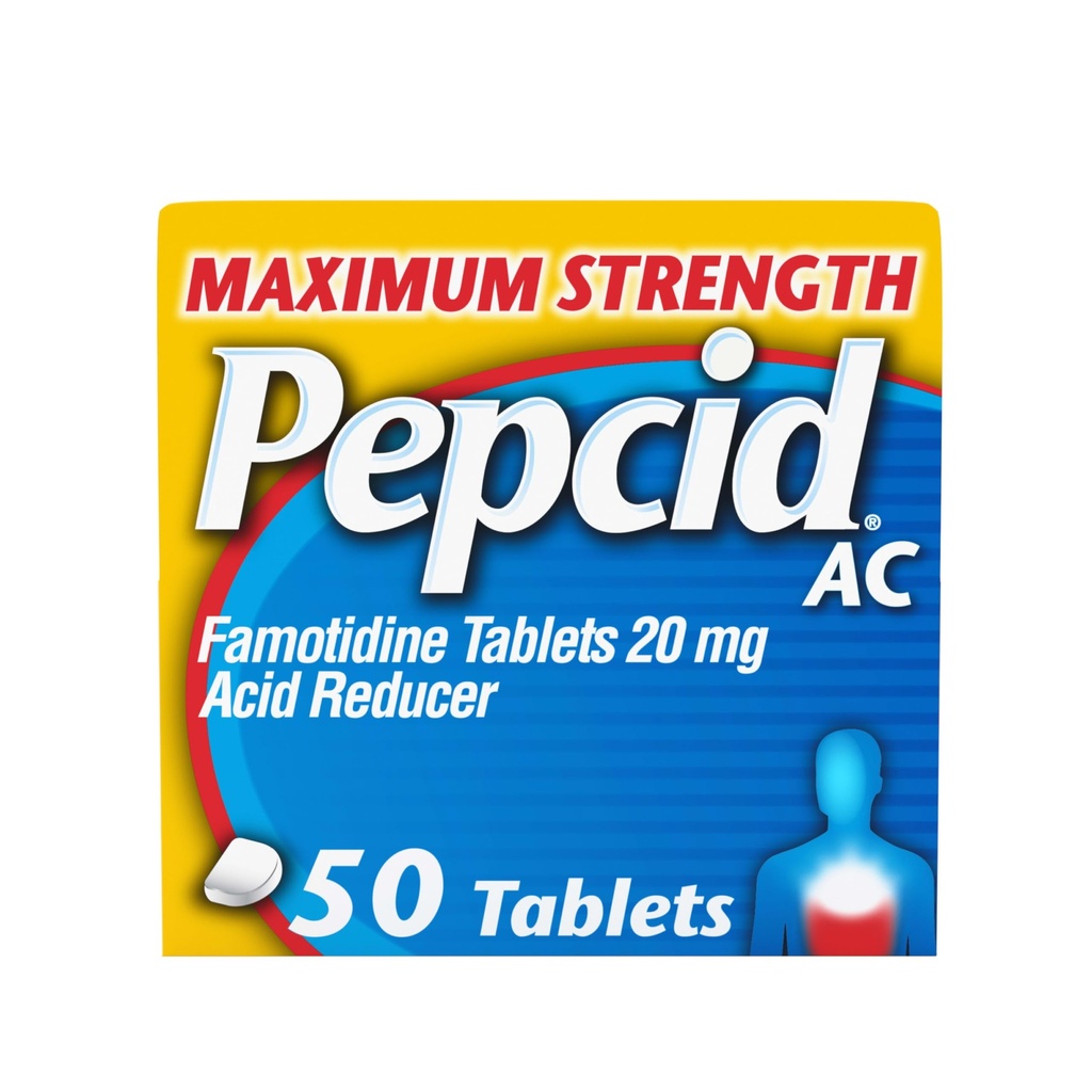 Pepcid AC Maximum Strength Heartburn Relief Tabletten, OTC Medizin verhindert und entlastet Sodbrennen durch Säure Verdauung & Sour Stomach, 20mg Famotidinsäure Reducer, Fast-Acting, 50 ct