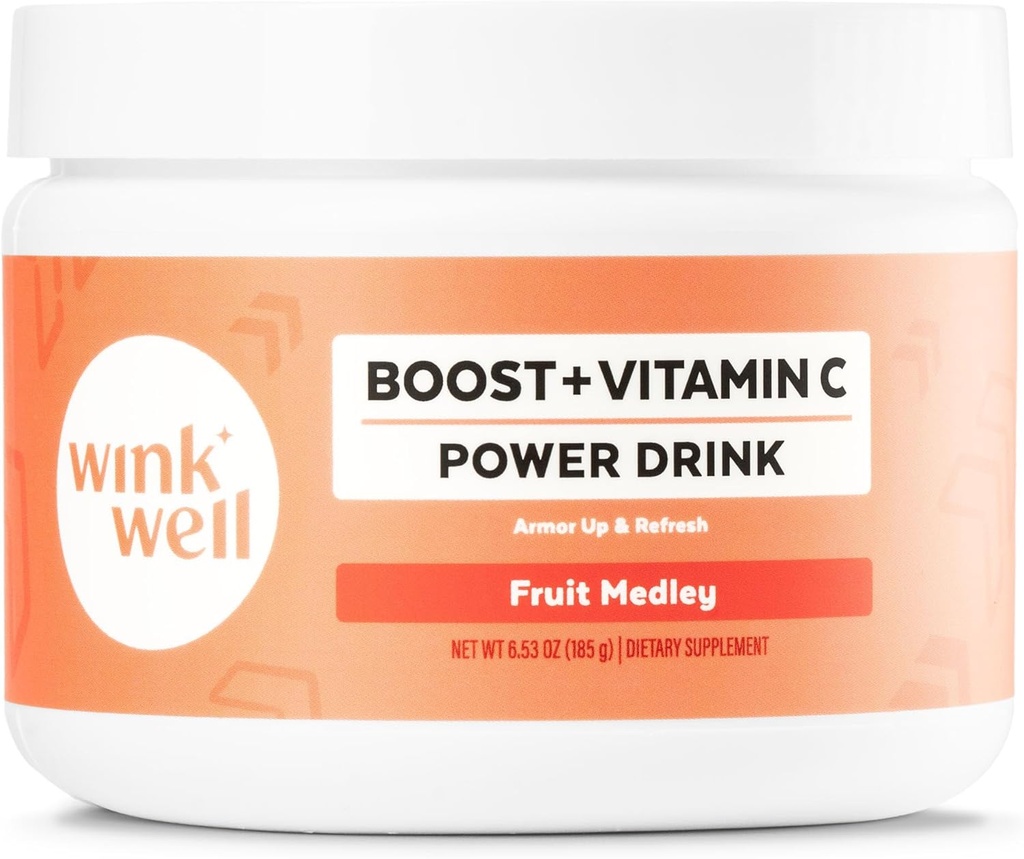 Wink Well Boost Vitamin C Pulver Energy Drink für Immun Booster und Antioxidans Enthält Vitamin C 100% reine Ascorbinsäure, Vitamin D3 Cholecalciferol Magnesium, und Zink 30 Portionen