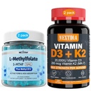 Vitamine D3 20 000 UI + K2(MK7) 200mcg, L-MéthylFolat 15mg et Méthyl B12 Gommies