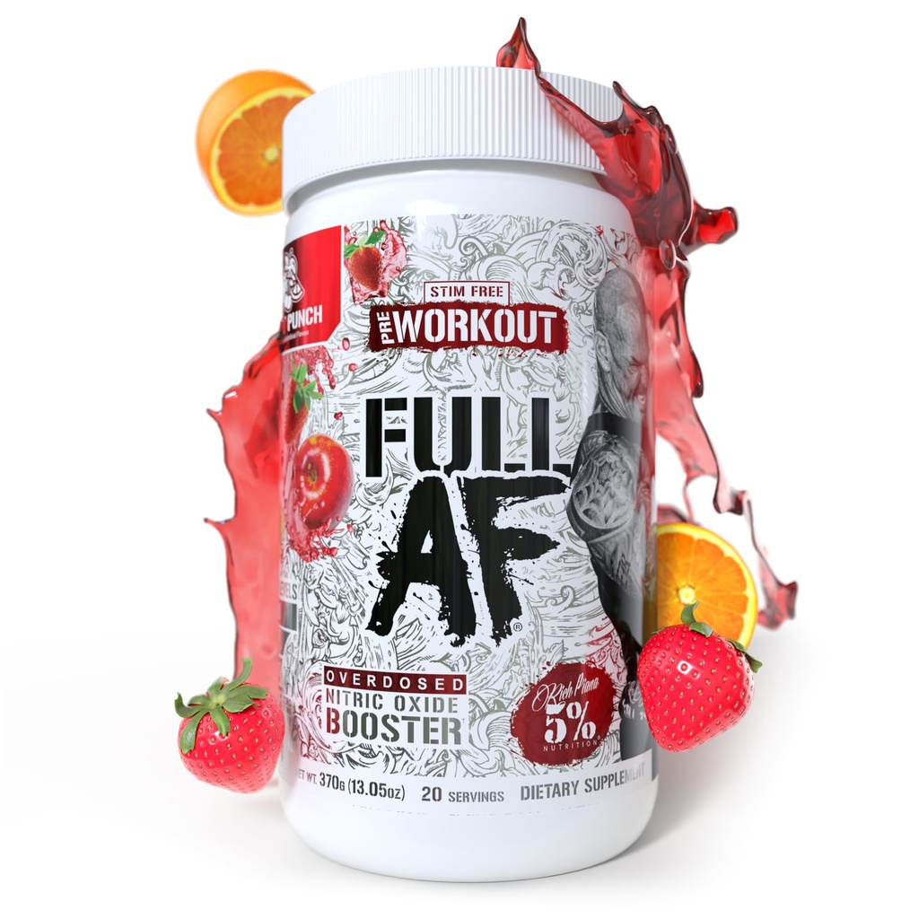 5 % Nutrition FullAF Pré-entraînement avec pompes volumineuses L-Citrulline, L-Taurine, Nitrosigine, GlycerSize (Fruit Punch)