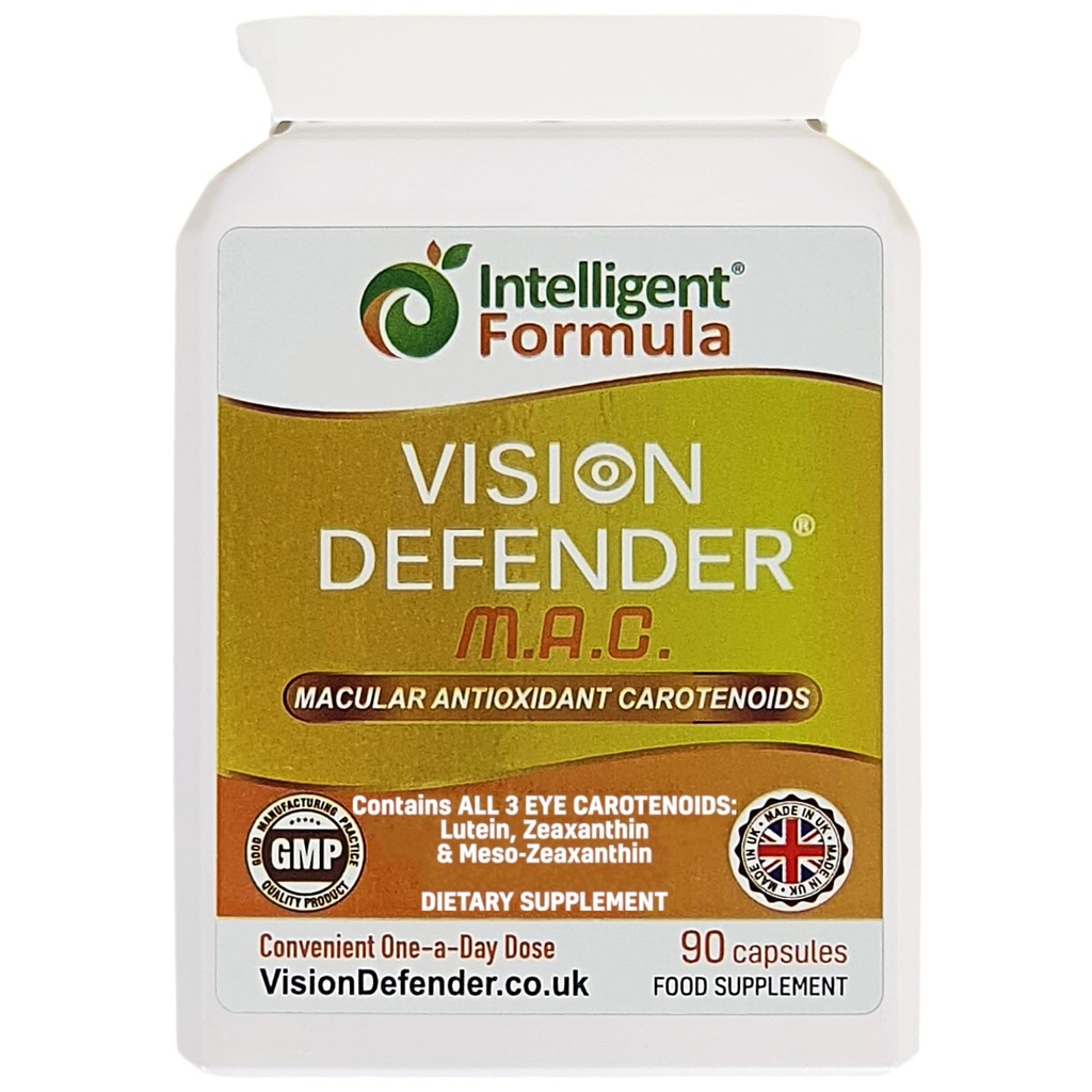 Vision Defender MAC Eye Supplement: Lutein, Zeaxanthin & Meso-Zeaxanthin Triple Antioxidant Carotinoide für Augengesundheit und Sehvermögen (90 Kapseln/Ein Kapsel täglich) Made in UK