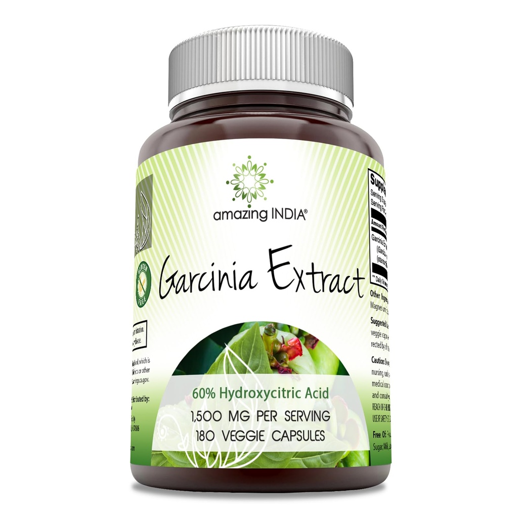 Inde incroyable Supplément extrait de Garcinia $ 1500 Mg par service $ 180 Capsules de légumes $ Non-GMO $ Sans gluten $ Fabriqué aux États-Unis