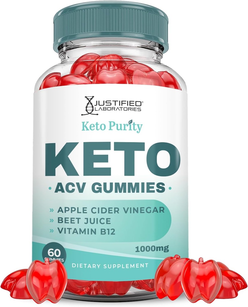 Justified Laboratories Keto Reinheit Keto ACV Gummis Advanced Formel 1000MG Keto Puritry Keto Gummies Apfel Apfelessig mit Granatapfelfettsaft Pulver B12 Vegan Non GMO 60 Gummys