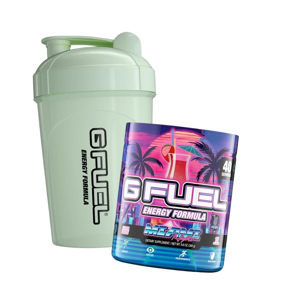 G Fuel Miami Nights Erdbeer Pina Colada Flavored Game + G Fuel Glow-In-The-Dark Shaker Bottle