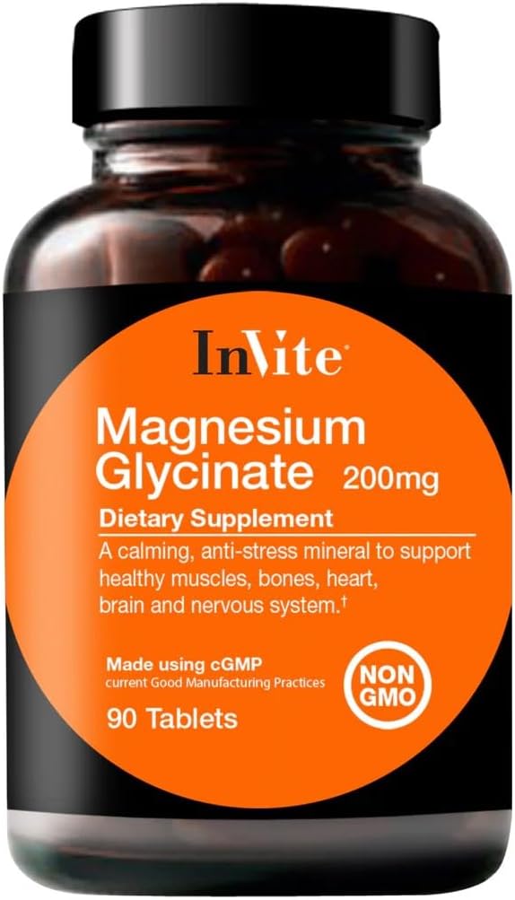 InVite Health Glycinate de magnésium - Minéraux anti-street pour soutenir les muscles sains - 200mg - 90 comprimés - 45 jours d'approvisionnement (2-pack)