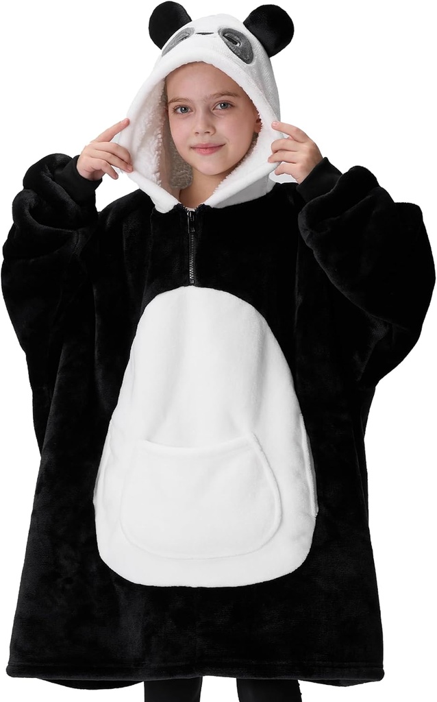 Giggling Getup Wearable Blanket Hoodie pour les filles et les garçons Sherpa Fleece Chandail à capuche Chandail chaud Cozy Sherpa Wearable lancer surdimensionné Hoodie avec poche géante et manches pour les enfants Panda