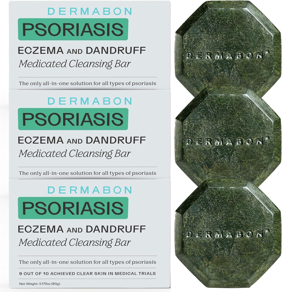 Dermabon 2% Kohle Tar Psoriasis Körper Wash & Eczema Bar Seife (3 Pack) | Kontrolle und Glauben Psoriasis, Eczema, Dermatitis und Dandruff | Active Ingredient Kohle Tar Körper Wash