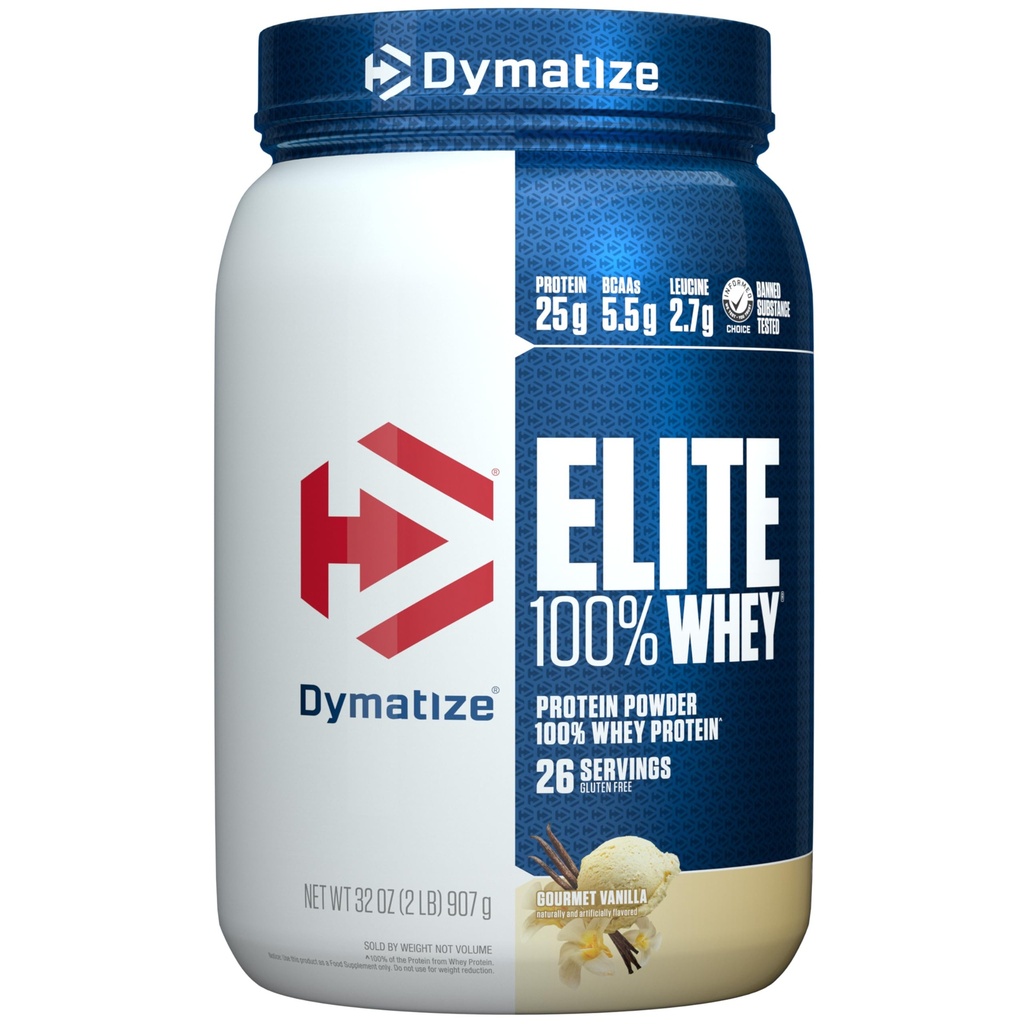 Dymatize Elite 100% Whey Protein Pulver, L-Leucin, schnelles Absorbieren und schnelles Digesting für optimale Muskelgewinnung, Gourmet Vanille, 32 Oz