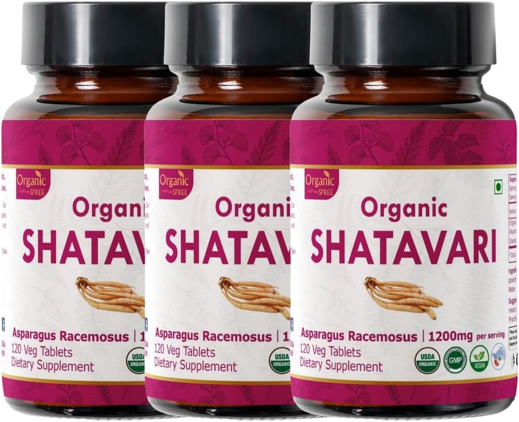 Shatavari 120 Tabletten | Spargel Racemosus (Shatavari) | USDA Organic Certified | Unterstützt Frauen Gesundheit und Immunsystem | Nahrungsergänzung 120tab - Paket von 3