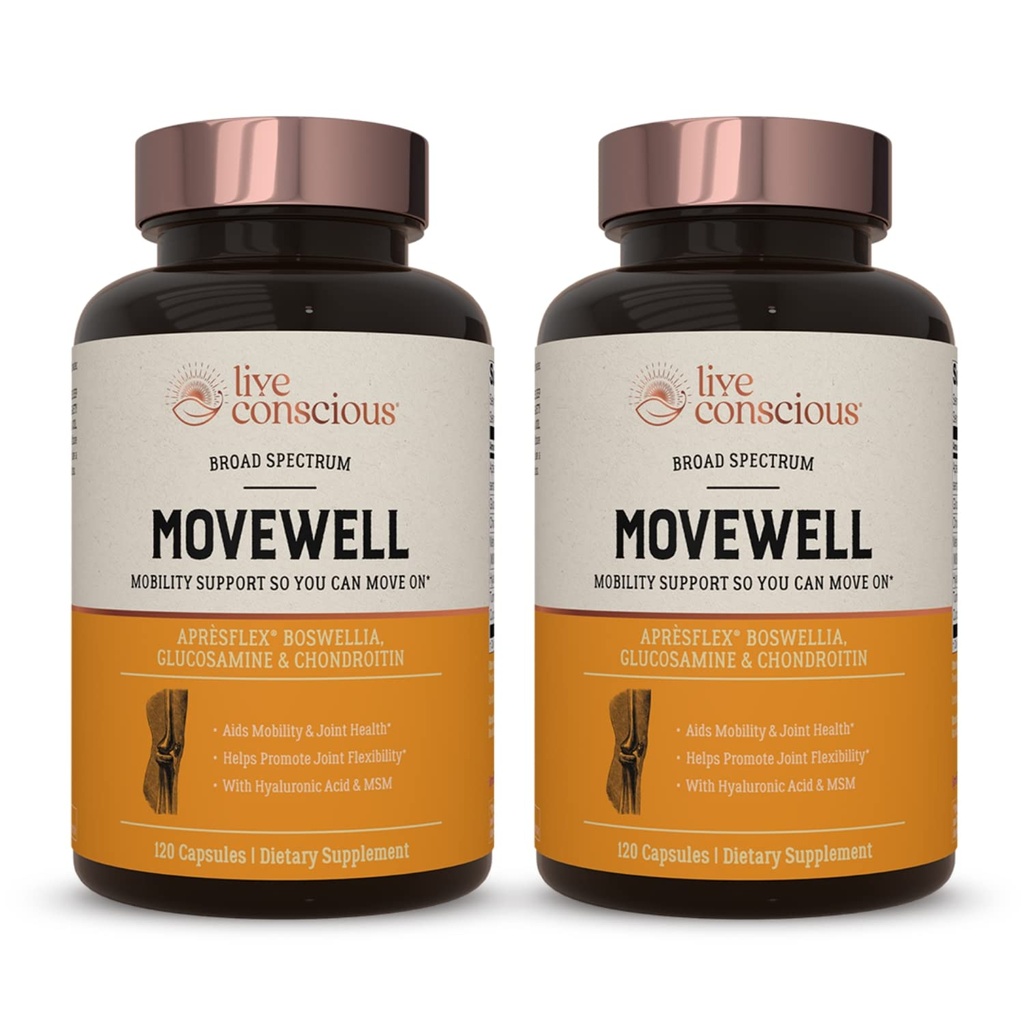 MoveWell by LiveConscient Glucosamine Chondroïtine avec MSM, acide hyaluronique et complément de santé articulaire (2-pack)