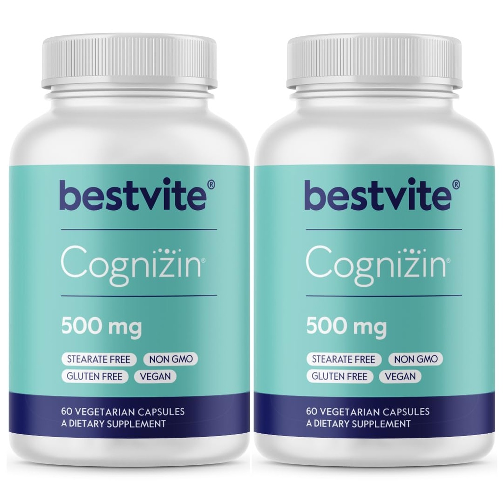 BESTVITE Cognizin Citicoline 500mg (120 vegetarische Kapseln) (60x2) - Klinisch untersucht Premium Choline Nootropic - No Stearates - Vegan - Glutenfrei - Brain Ergänzungen für Gedächtnis und Fokus
