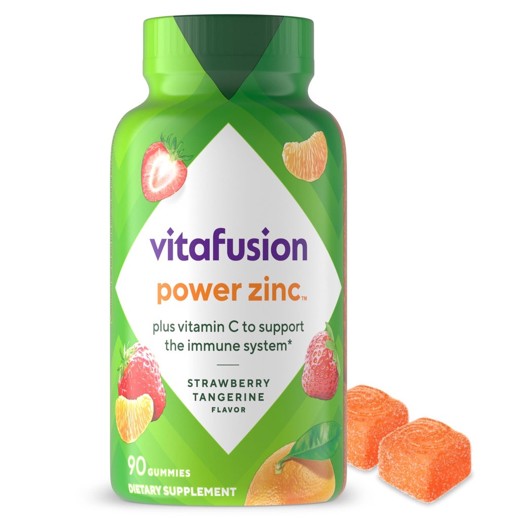 Vitafusion Power Zinc Gummy Vitamines, Fraise Tangerine Aromatisée Immune Support (1), 90 Compte