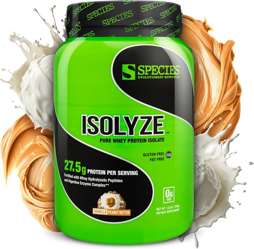 Spezies Nutrition Isolyze Whey Protein Powder, 100% Whey Isolate für Muskelaufbau, 27,5g Protein pro Scoop, kein Zucker & Low Fat (Vanilla Peanut Butter, 22 Portionen)