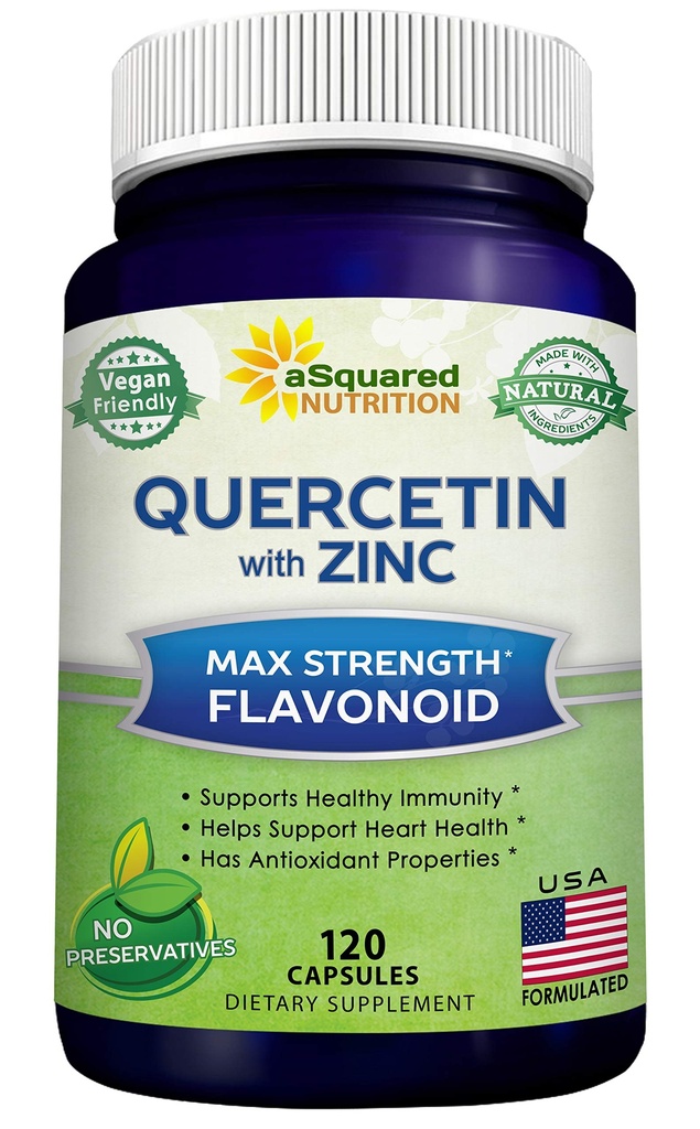 aSquared Nutrition Quercetin 1000mg mit Zinkergänzung - 120 Kapseln - Quercetin Dihydrat mit Schwarzer Elderberry & Zink - Max Strength Powder Complex Pills zur Verbesserung der Immunantwort