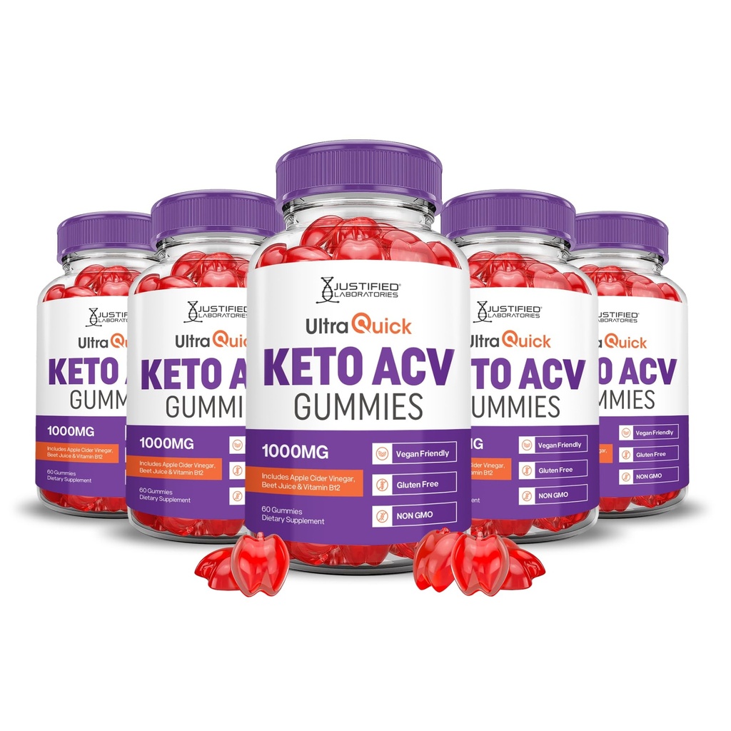 Justified Laboratories (5 Pack Ultra Quick Keto ACV B12 Vegan Non GMO 300 Gummis