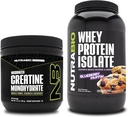 NutraBio Creatine Monohydrat, Unflavored, 150g und Whey Protein Isolate, Blueberry Muffin, Supplement Bundle - Muskelenergie, Lean Muskelwachstum, Erholung und Stärke