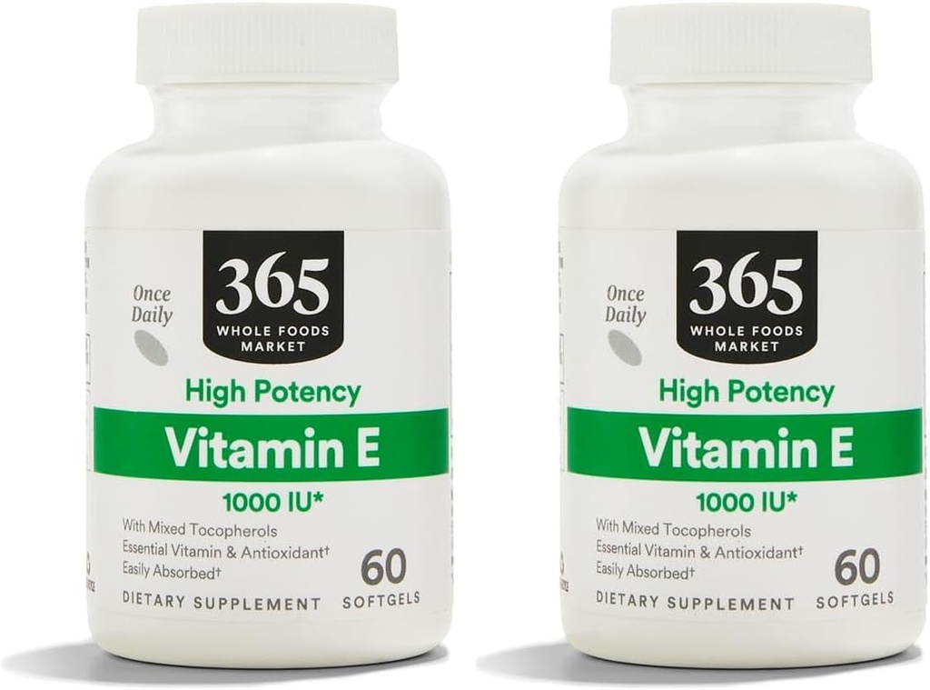 365 von Whole Foods Market, Vitamin E High Potency 1000 Iu, 60 Softgels (Pack von 2)