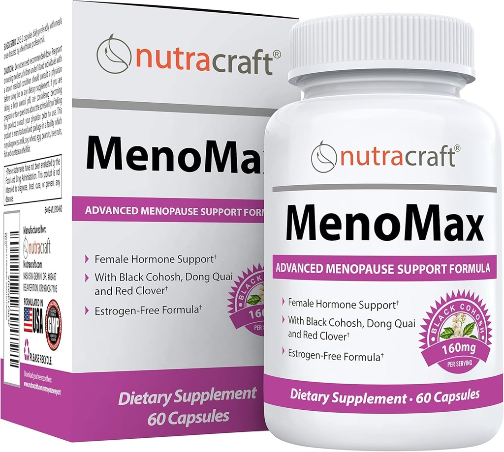 MenoMax #1 Menopause Relief Supplement | Black Cohosh, Dong Quai, Vitex Agnus, Red Clover, Sage, Soy und Wild Yam | Natürliche Unterstützung für Hot Flashes, Night Sweats, Trockenheit und Mood Swings | 60 Kapseln