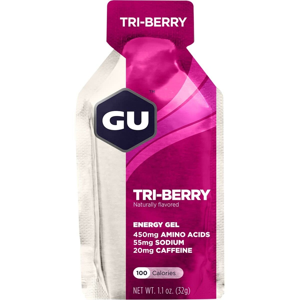 GU Energy Original Sports Nutrition Gel 8-Count Vanilla Bean et 8-Count Tri-Berry avec acides aminés et électrolytes