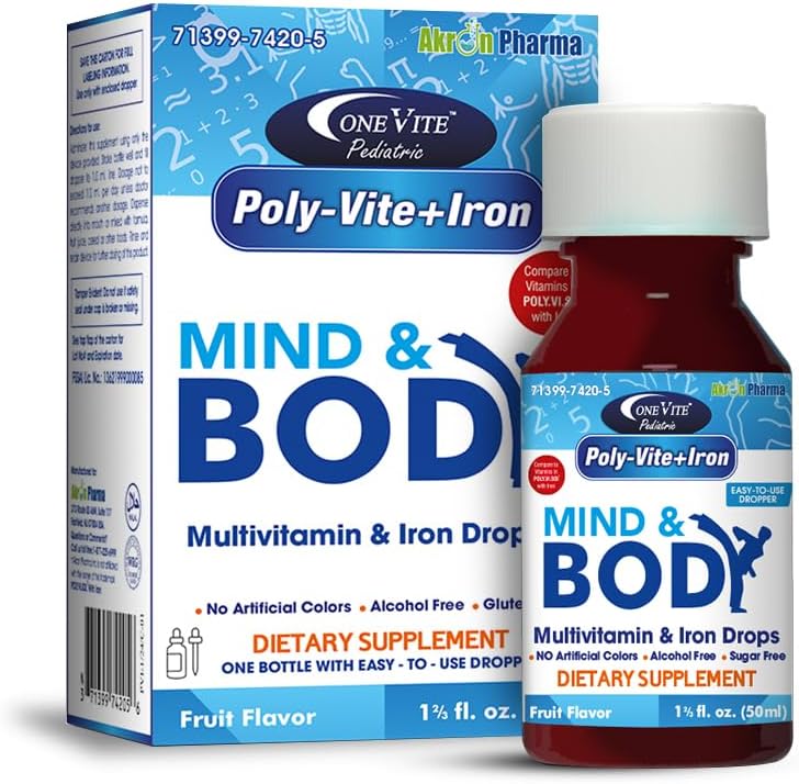 Poly-Vite+Iron Multivitamin Eisen Tropfen für Infants & Kleinkinder – Unterstützt starkes Wachstum, Gehirnentwicklung, Immungesundheit – Keine künstlichen Farben, Glutenfrei, 50mL Dropper Flasche von One Vite
