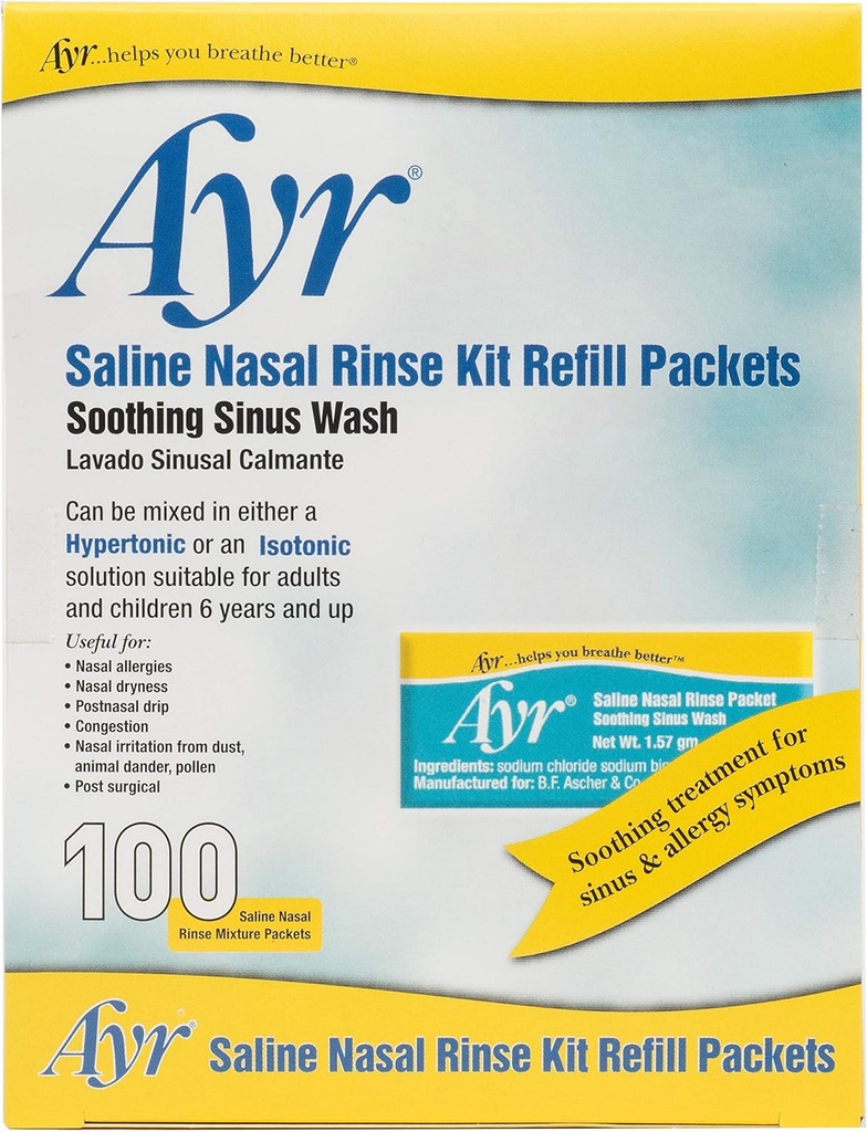 Ayr Saline Nasal Rinse Kit Refill Packets, 100-Count Packets (Pack von 2)