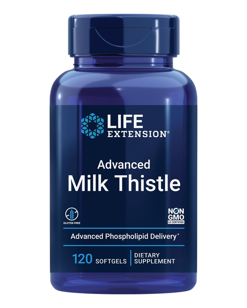 Life Extension Advanced Milk Thistle, Liver Health Supplement, Liver Detox, Cell Division, Silymarin, Silybin, Bioverfügbar, Gluten Free, Non-GMO, 120 Softgels