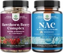 Bundle of High Strength Hawthorn Berry Capsules with Leaf & Flower Extract 4:1 for Healthy Heart & Digestion and NAC Supplement N-Acetyl Cysteine 600mg - Glutathione Precursor for Liver Cleanse Detox