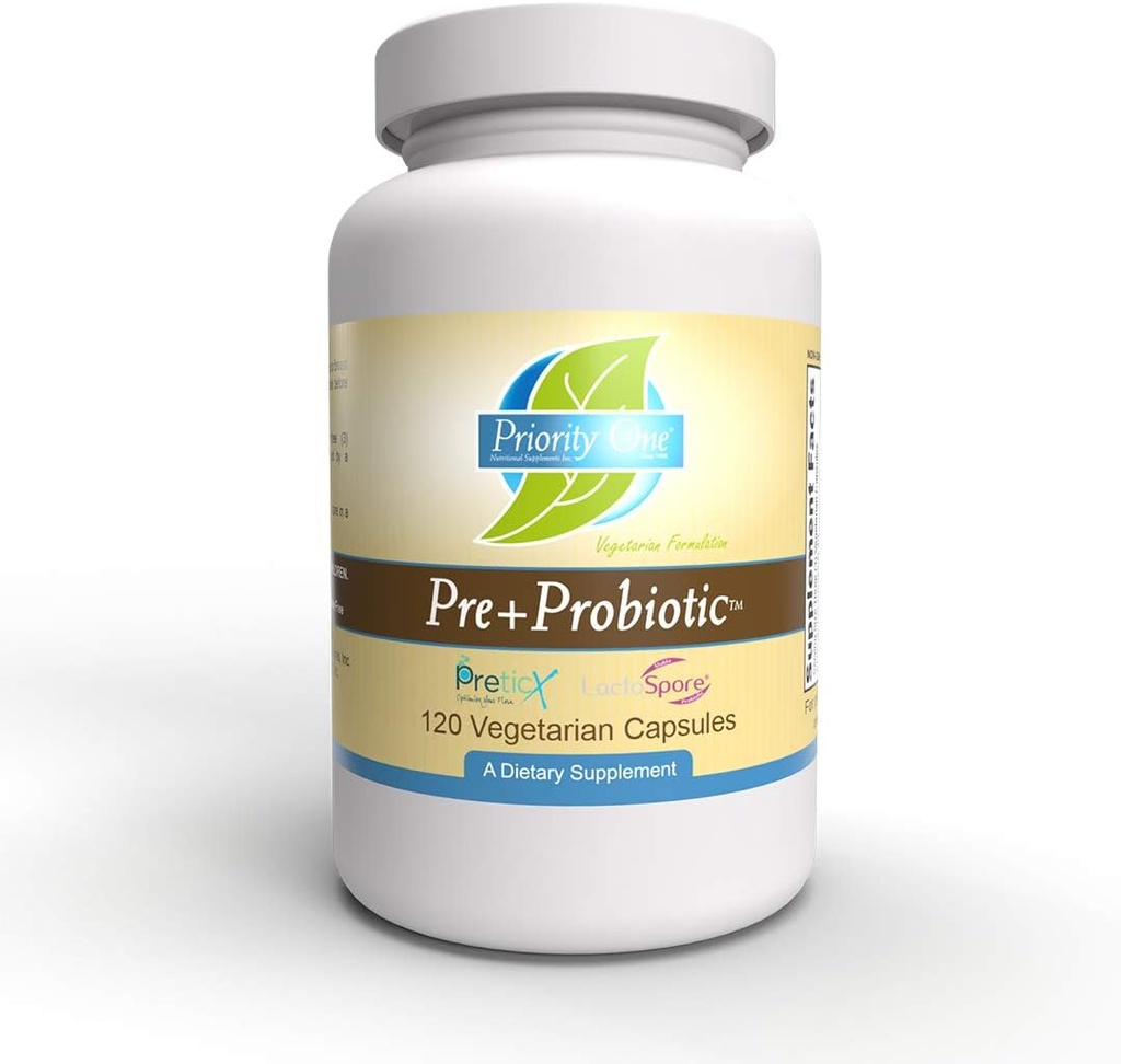 Priority One Vitamins Pre+Probiotic 120 Vegetarische Kapseln - Unterstützung für gesunde Gut Microflora* Klinische Stärke