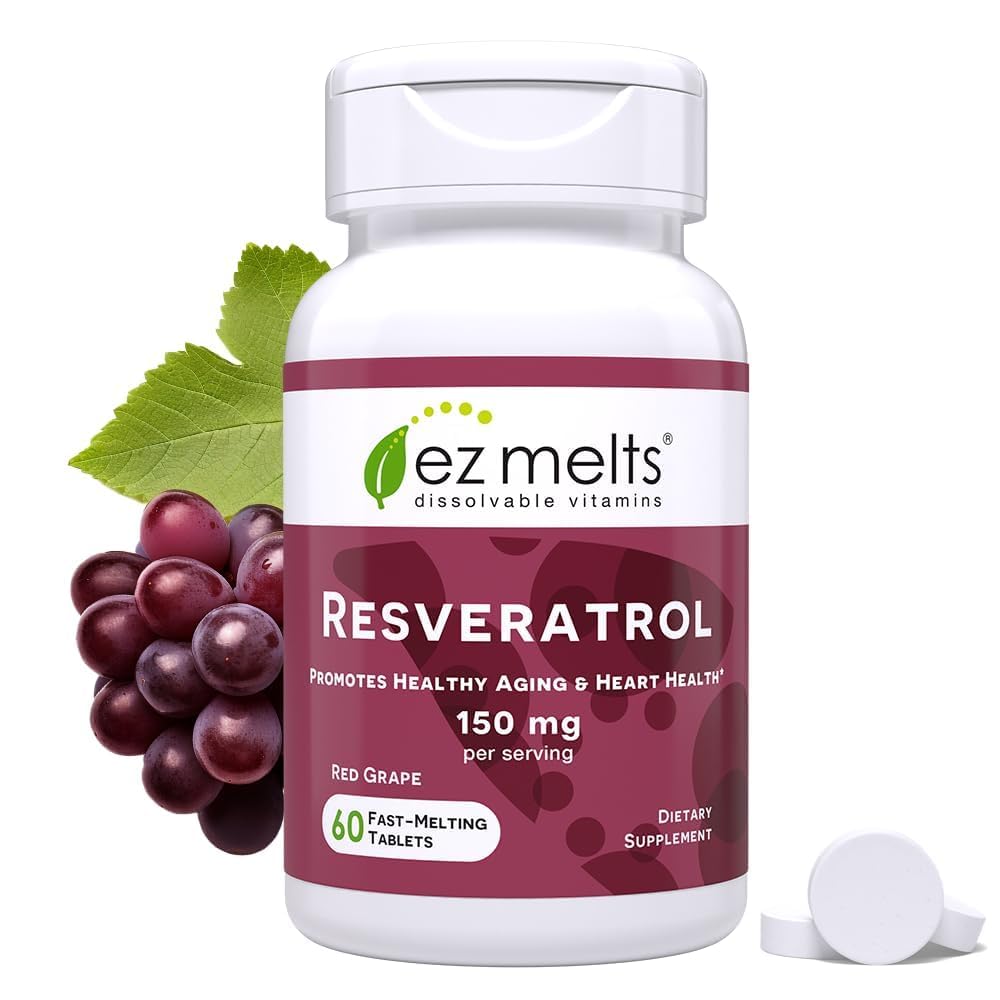 EZ Melts Dissolvable Resveratrol Supplement 150 mg, Zuckerfrei, 1-Monats-Versorgung - 1 Packung