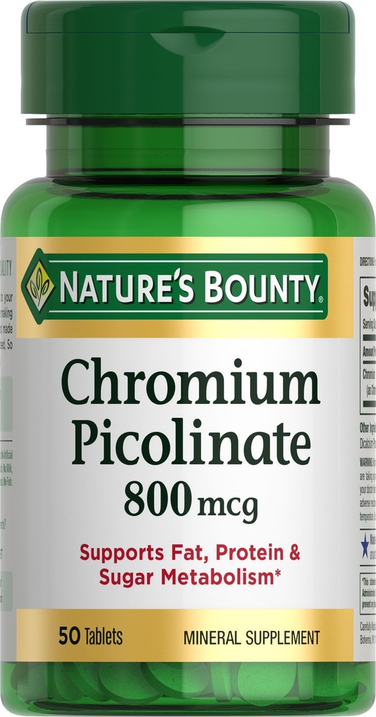 Nature's Bounty Chromium Picolinate, unterstützt Fett, Protein & Zucker Stoffwechsel, Mineralergänzung, 800 mcg, 50 Tabletten