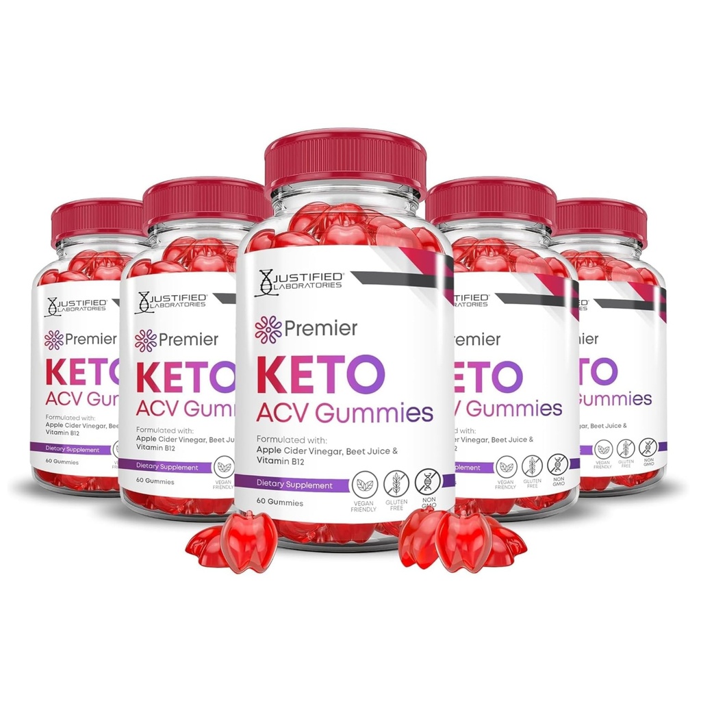 Justified Laboratories (5 Pack Premier Keto ACV Gummies Premier Keto Gummies Advanced 1000MG Apple Cider Essig mit Granatapfelsaft Pulver B12 Vegan Non GMO 300 Gummys