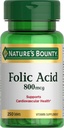 Nature's Bounty Folic Acid Supplement, Unterstützt Herz-Kreislauf-Gesundheit, 800mcg, 250 Tabletten
